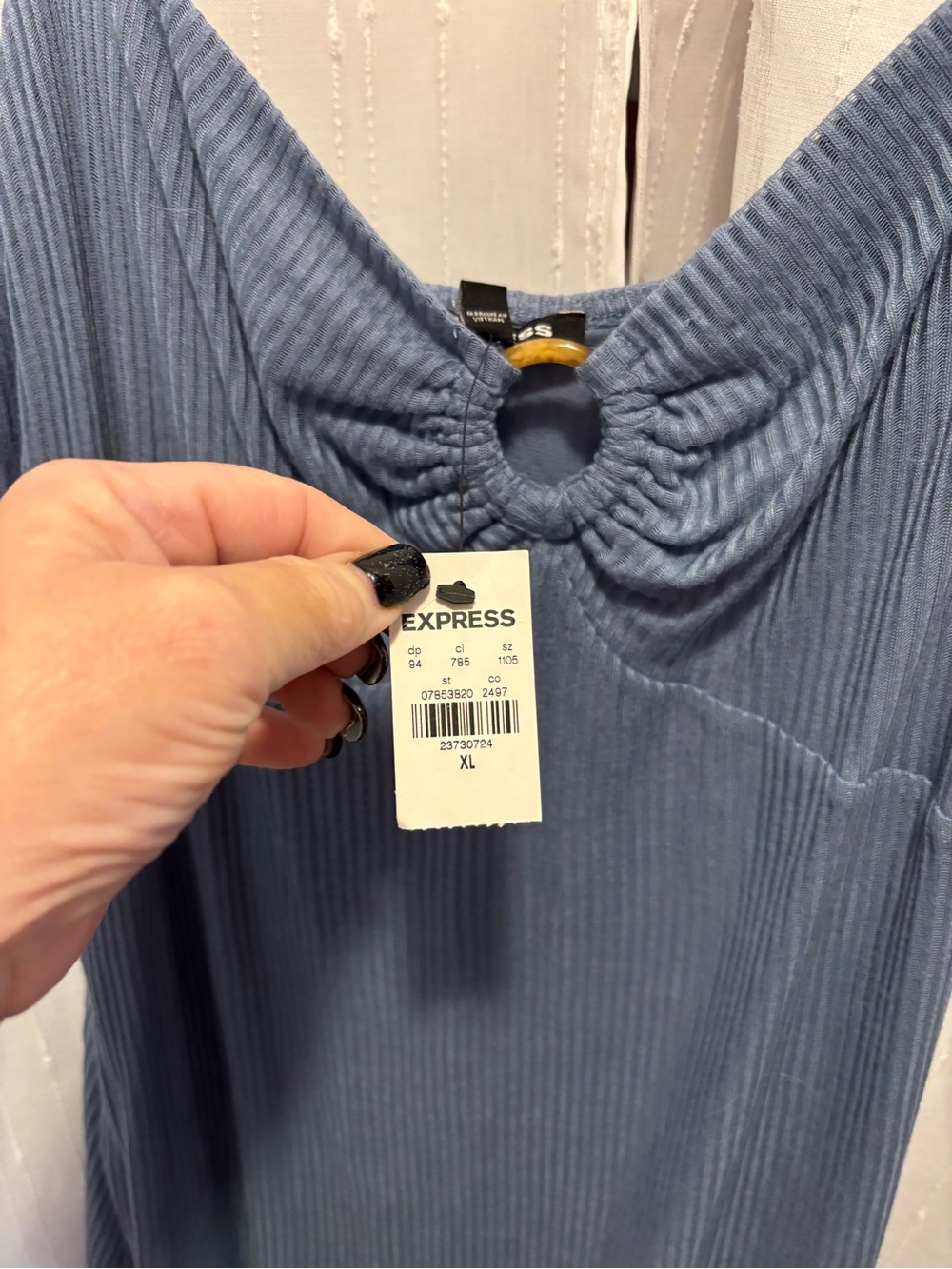 Express Light Blue Ribbed Maxi Dress with Ring Detail - Picture 2 of 2